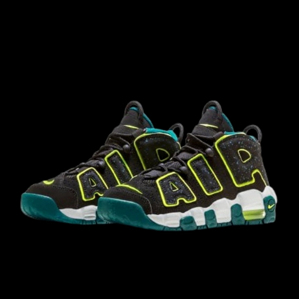 Nike Air More Uptempo Kids Size 5.5Y/Womens 7 Black Geode Teal Volt